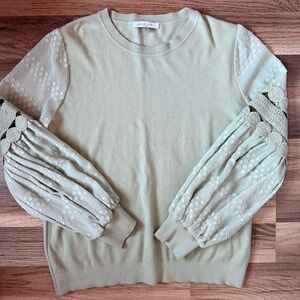 Sioni Elegant Mint Green Sweater with Embroidered Sleeves